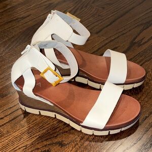 MIA White Platform Wedge Sandals with Gold Buckle